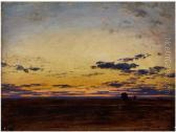 Abendwolken In Flacher Landschaft Oil Painting by Eduard Hildebrandt