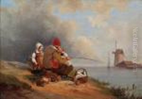 Angler Mit Kindern Oil Painting by Eduard Hildebrandt