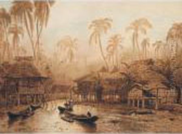 River Landscape, Manila Oil Painting by Eduard Hildebrandt