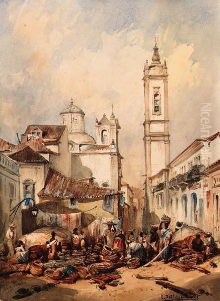 Rua Do Ouvidor, Rio De Janeiro Oil Painting by Eduard Hildebrandt