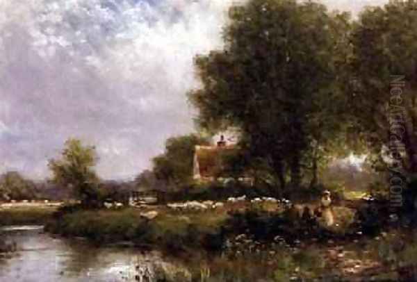 Sheep by a River Oil Painting by Henry Maidment