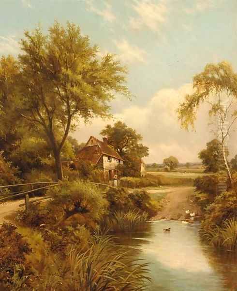 Feeding the ducks Oil Painting by Henry Maidment