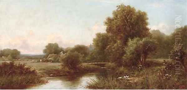 A tranquil stretch of the river Oil Painting by Henry Maidment