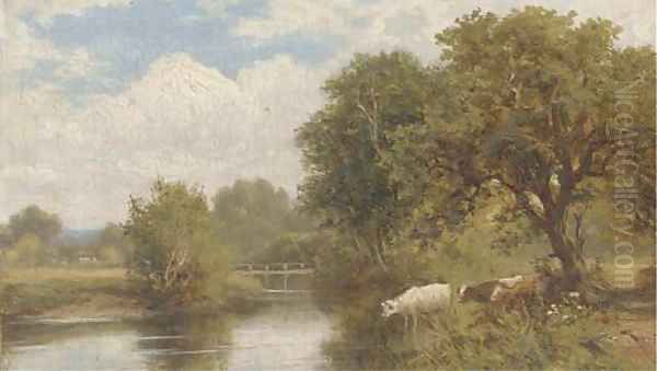 Cattle watering Oil Painting by Henry Maidment