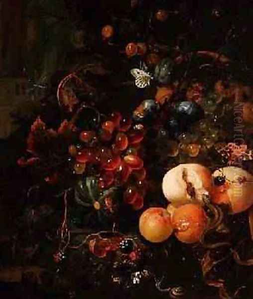 Still Life of Fruit and Insects Oil Painting by Jan Mortel