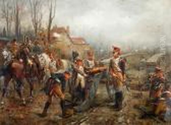 Napoleon At The Bridge Of Montereau Oil Painting by Robert Alexander Hillingford