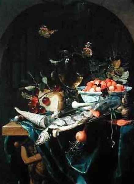 Still Life with Fish Platter Oil Painting by Jan Mortel