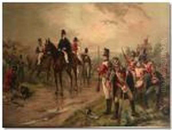 Battle Ofwaterloo Oil Painting by Robert Alexander Hillingford