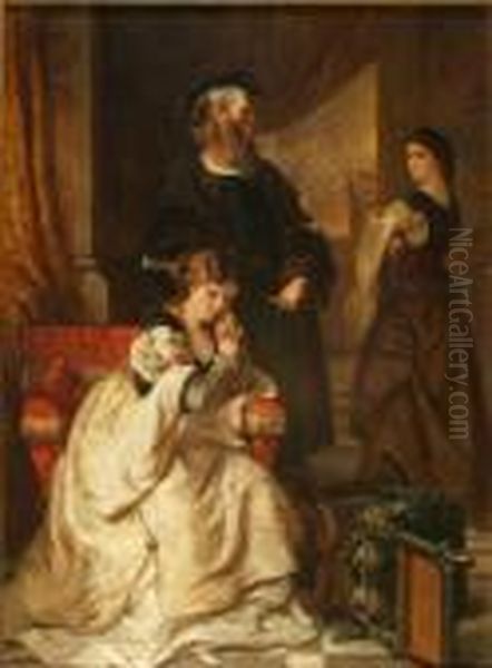 Hillingford, Taming Of The Shrew, Shakespearian Scene Of Threefigures In An Interior Oil Painting by Robert Alexander Hillingford