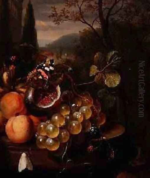 Still Life with Fruit and Butterflies Oil Painting by Jan Mortel