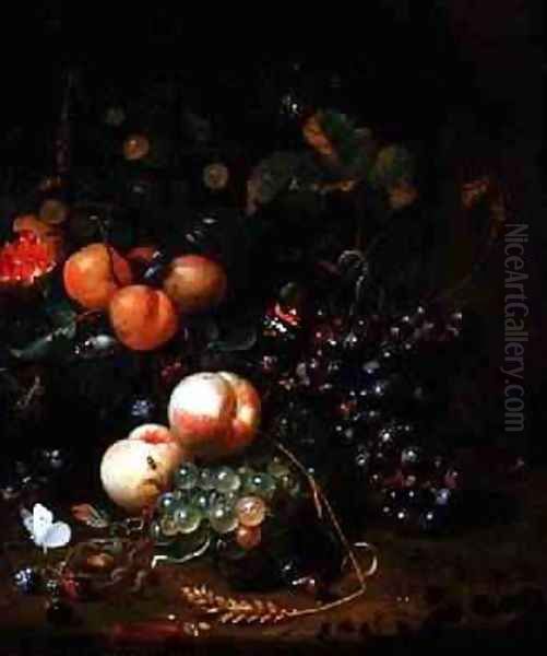 Still Life with Fruit and Flowers Oil Painting by Jan Mortel