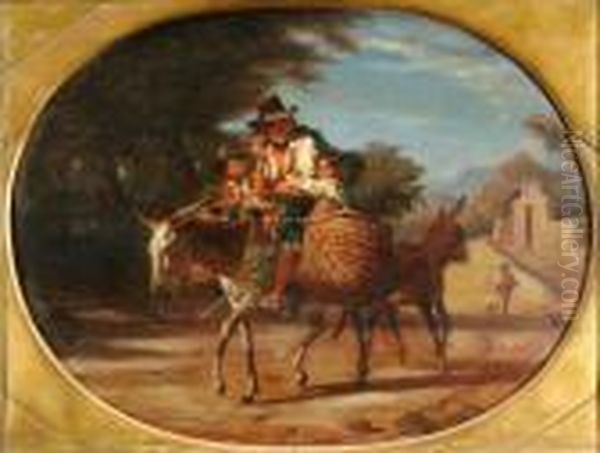 Peasants Upon A Donkey Oil Painting by Robert Alexander Hillingford