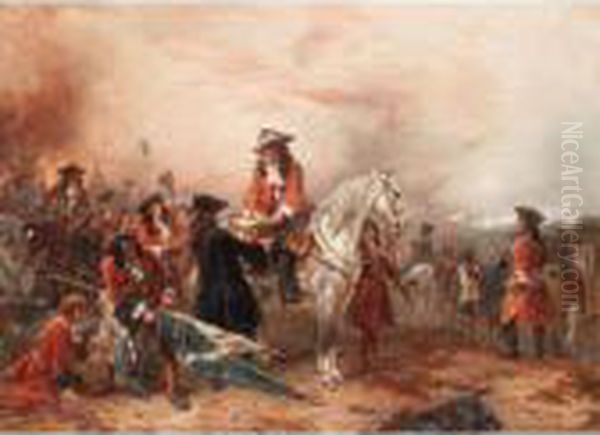 The Duke Of Marlborough Signing The Dispatch Oil Painting by Robert Alexander Hillingford