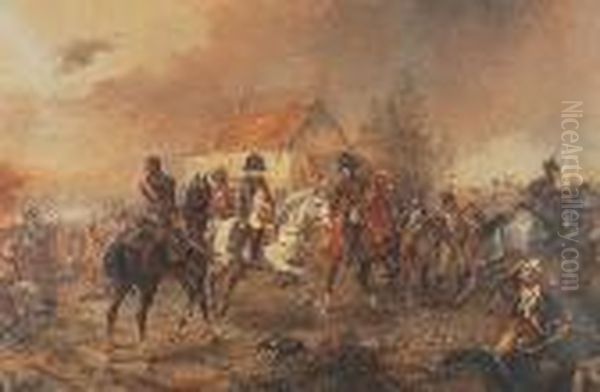 Napoleans Retreat After The Battle Of Waterloo Oil Painting by Robert Alexander Hillingford