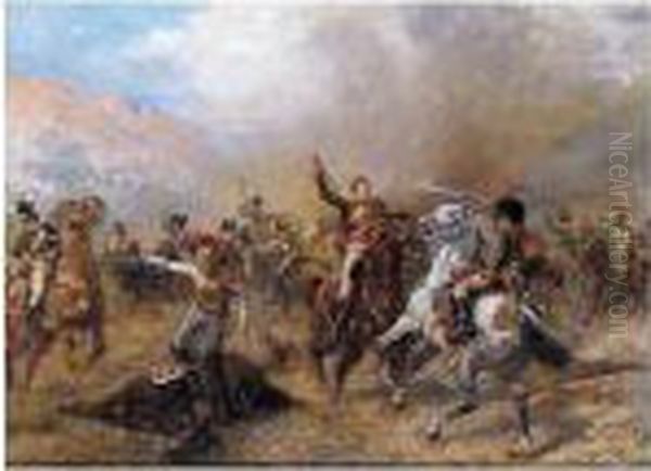 Captain Ramsay Saving The Guns, Fuentes, D'onoro, 1811 Oil Painting by Robert Alexander Hillingford