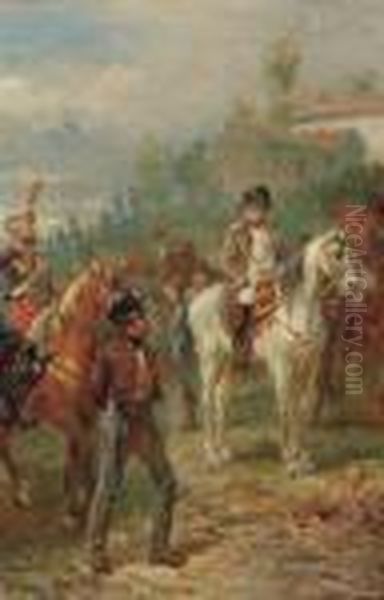 Napoleon And His Troops; And The First Duke Of Marlborough Oil Painting by Robert Alexander Hillingford