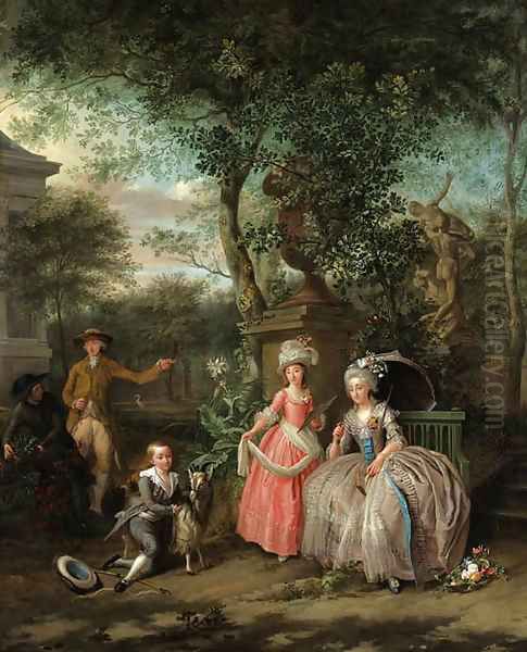 A group portrait of a family in an ornamental garden Oil Painting by Nicolaas or Nicolaes Muys