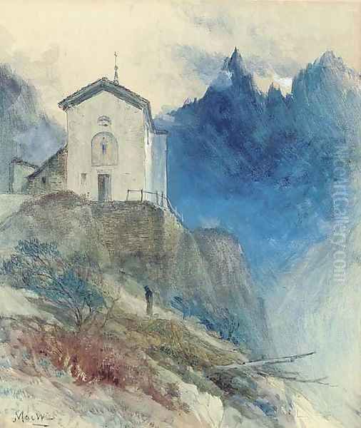 An alpine chapel, Courmayeur Oil Painting by John MacWhirter