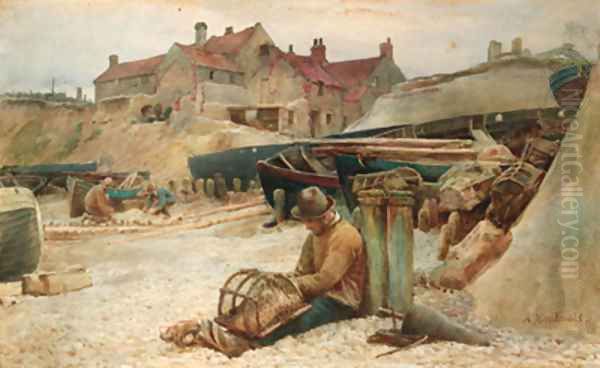 Mending the nets Oil Painting by Arthur MacDonald