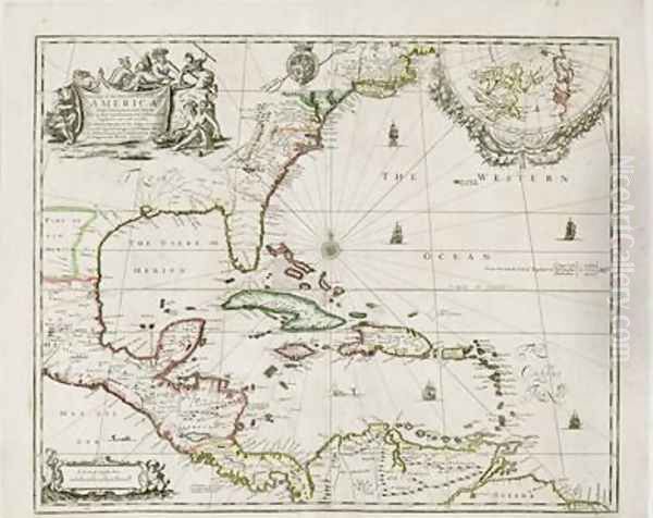 A New Map of the English Plantations in America 1673 Oil Painting by Robert Morden