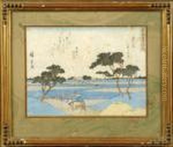 Paysage Anime Oil Painting by Utagawa or Ando Hiroshige