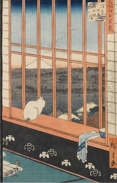 Asakusa Oil Painting by Utagawa or Ando Hiroshige