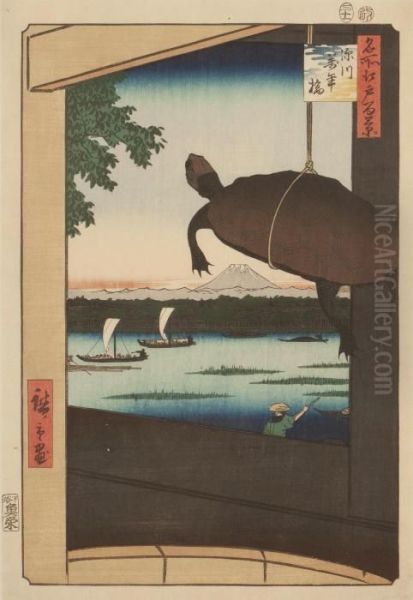 Fukagawa Mannenbashi Oil Painting by Utagawa or Ando Hiroshige