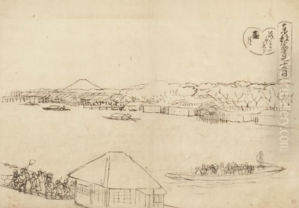 A Preparatory Drawing Of Mutsuki Oil Painting by Utagawa or Ando Hiroshige