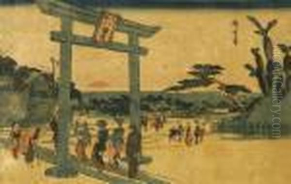 Paysage Anime Oil Painting by Utagawa or Ando Hiroshige