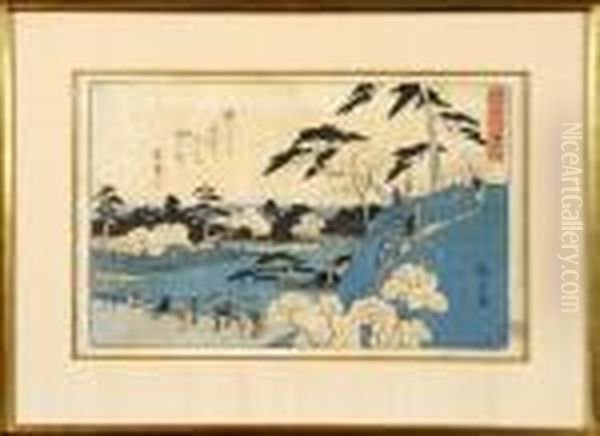 Paysage Anime Oil Painting by Utagawa or Ando Hiroshige