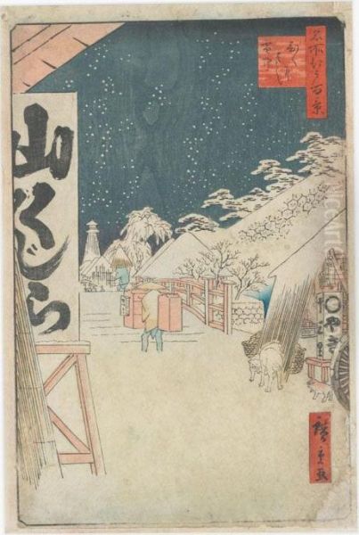 Bikuni Bridge In Snow Oil Painting by Utagawa or Ando Hiroshige