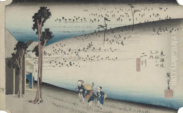 Futagawa Sarugababa [monkey Plain, Futagawa] Oil Painting by Utagawa or Ando Hiroshige