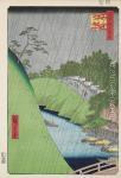 Seido Shrine And Kanda River Fromshohei Bridge Oil Painting by Utagawa or Ando Hiroshige