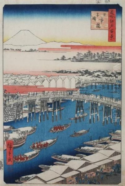 Nihonbashi Yukibare Oil Painting by Utagawa or Ando Hiroshige