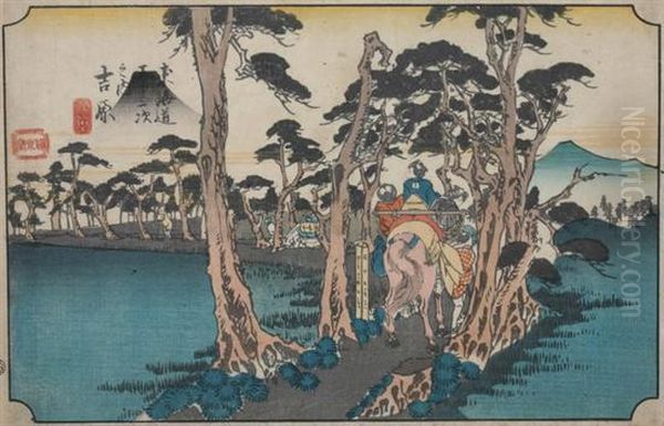 Yoshiwara Oil Painting by Utagawa or Ando Hiroshige