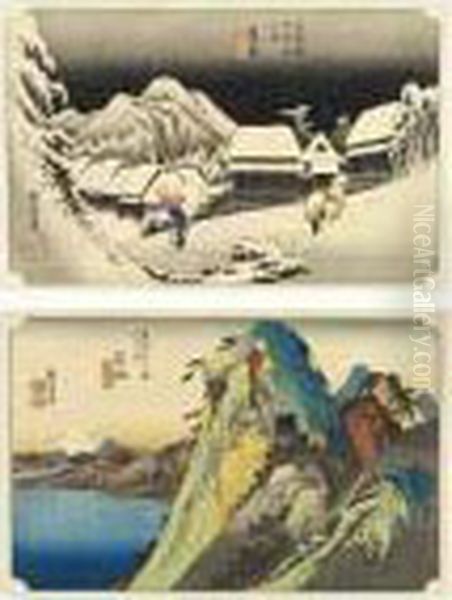 The Series Tokaido Gojusan Tsugi No Uchi Oil Painting by Utagawa or Ando Hiroshige