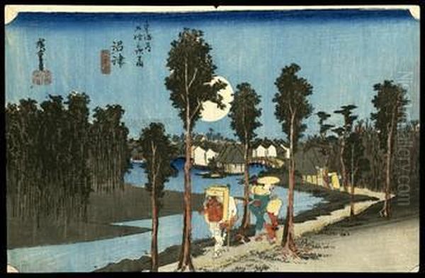 Twilight At Numazu Oil Painting by Utagawa or Ando Hiroshige