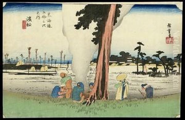 Winter Desolation At Hamamatsu Oil Painting by Utagawa or Ando Hiroshige