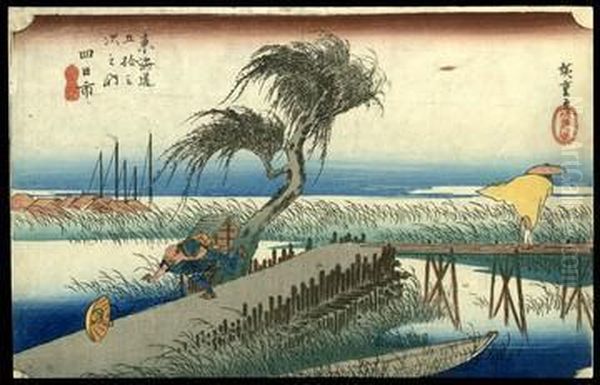 The Mie River Near Yokkaichi Oil Painting by Utagawa or Ando Hiroshige