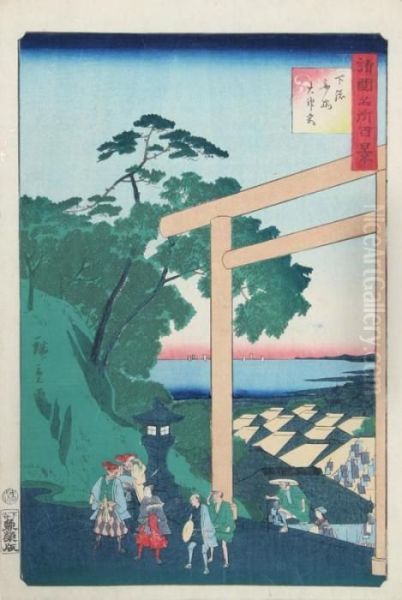 Torii Gate Oil Painting by Utagawa or Ando Hiroshige