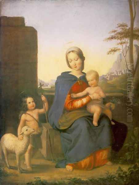 Madonna with the Child and St John the Baptist 1827 Oil Painting by Gabor Melegh