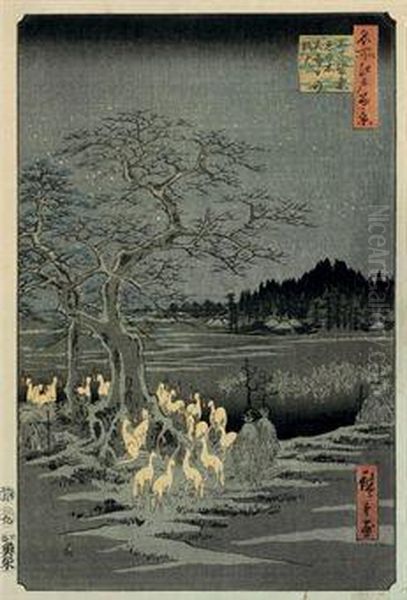 Oji Shozoku-enoki Omisoka No Kitsunebi by Utagawa or Ando Hiroshige