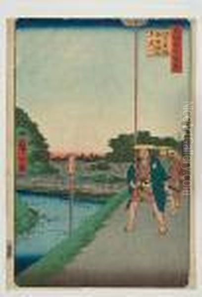 Kinokuni-zaka, Akasaka Tameike Enkei Oil Painting by Utagawa or Ando Hiroshige