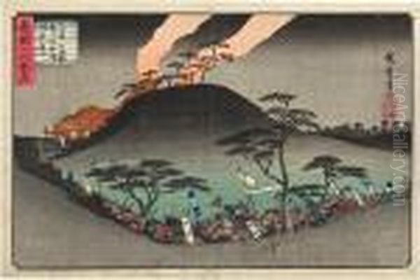 Mikusayama Kassen Oil Painting by Utagawa or Ando Hiroshige