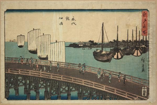 Edo Meisho Oil Painting by Utagawa or Ando Hiroshige