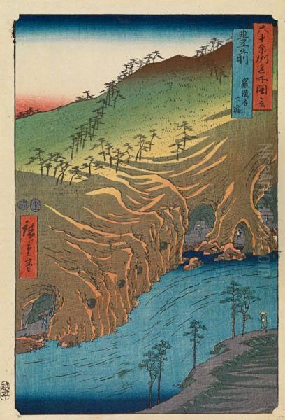 Six Estampes De La Serierokuju Yoshu Meisho Zue Oil Painting by Utagawa or Ando Hiroshige