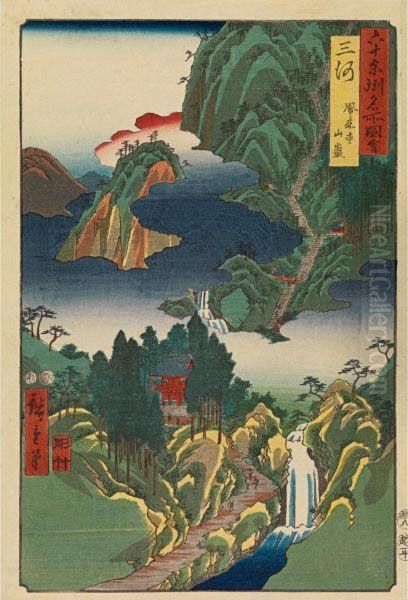 Seven Prints Of The Series Rokujuyoshu Meisho Zue Oil Painting by Utagawa or Ando Hiroshige