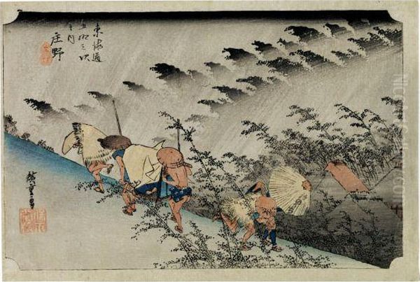 Shono, De La Serie Tokaido Gojusantsugi No Uchi (hoeido Tokaido) Oil Painting by Utagawa or Ando Hiroshige