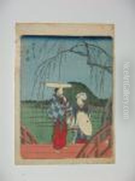 Jimbutsu Tokaido Oil Painting by Utagawa or Ando Hiroshige