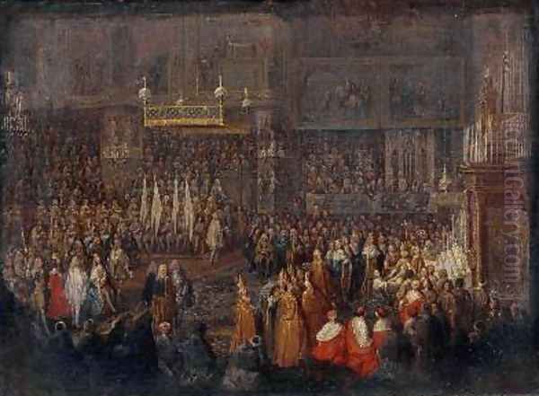 Coronation of Louis XV 1710-74 25th October 1722 1735 Oil Painting by Jean-Baptiste Martin